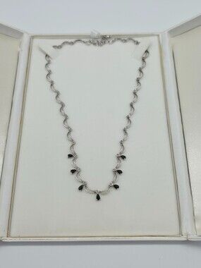 925 Sterling Silver Black Garnet Necklace Genuine Gemstone Women Fine Jewelry